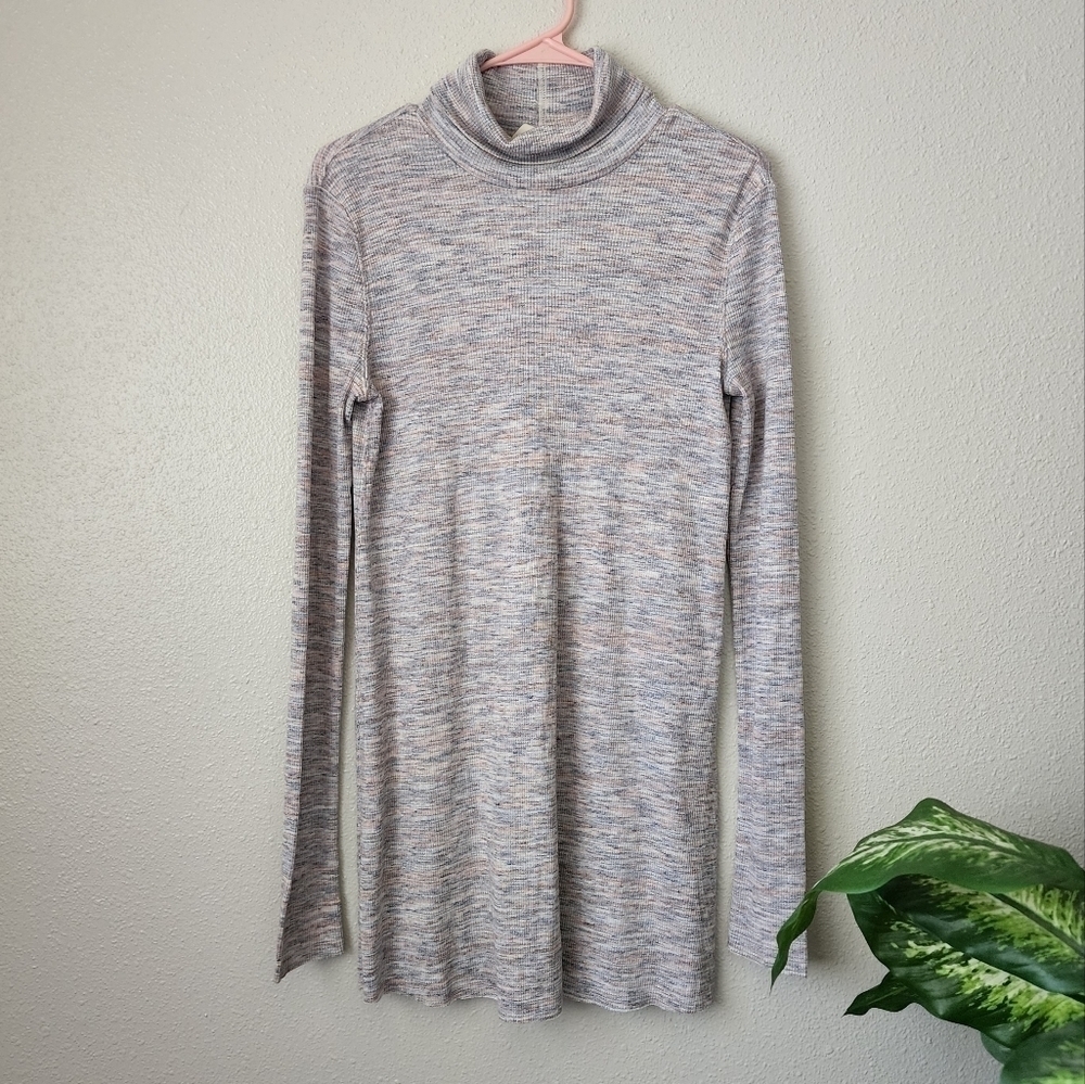 We The Free Stonecold Heathered Ribbed Open Back Turtleneck Tunic Top XS